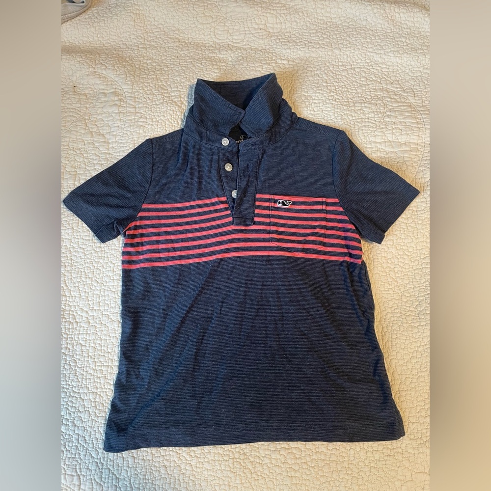 Vineyard Vines Kids Polo in Navy with Pink Stripes